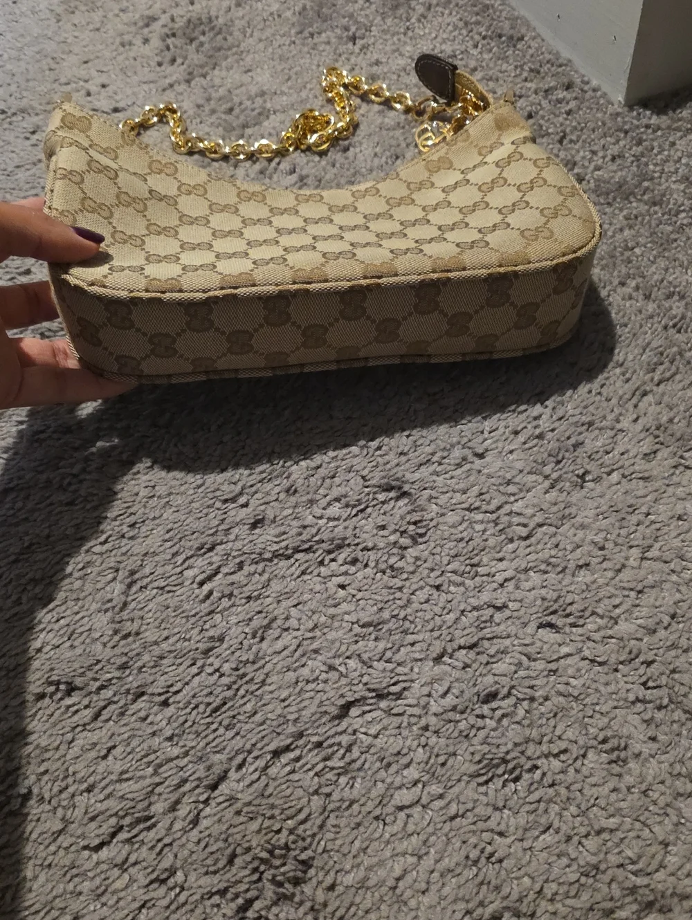 Beige Canvas Chain Shoulder Bag